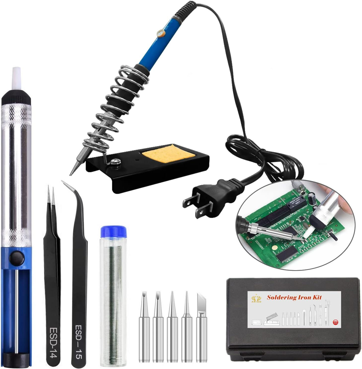 はんだごてセット 温度調節可(200～450℃)ハンダゴテ 14-in-1 電子作業用 60W/110V