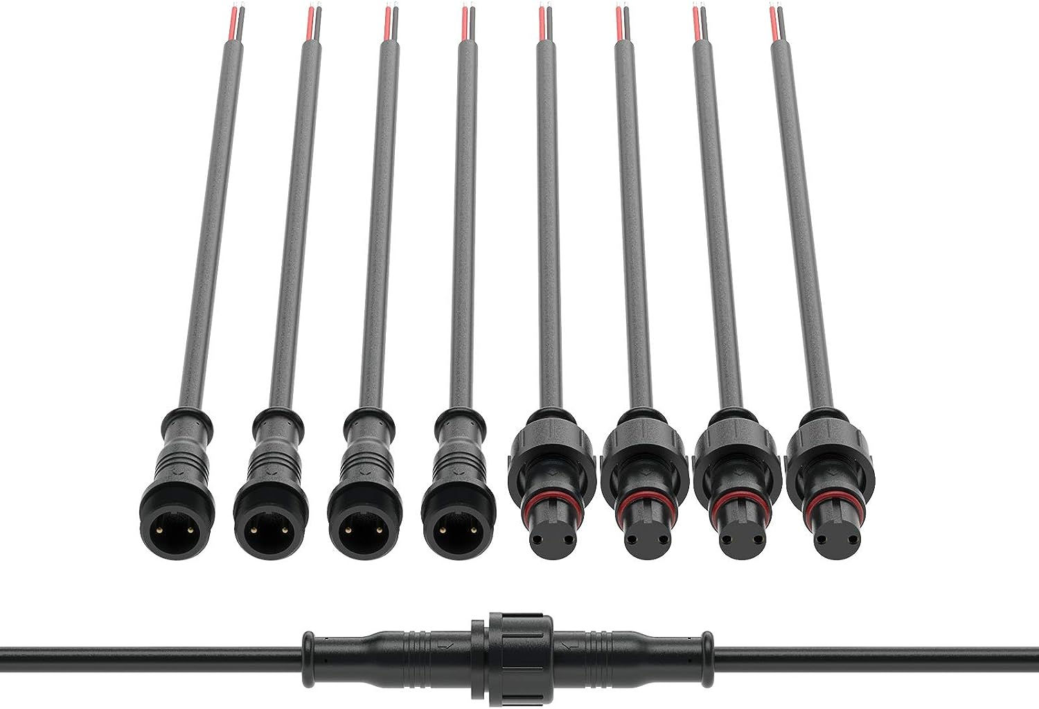 2ピン 防水電気コネクター 22AWG IP65 オス メス コネクター 20CM