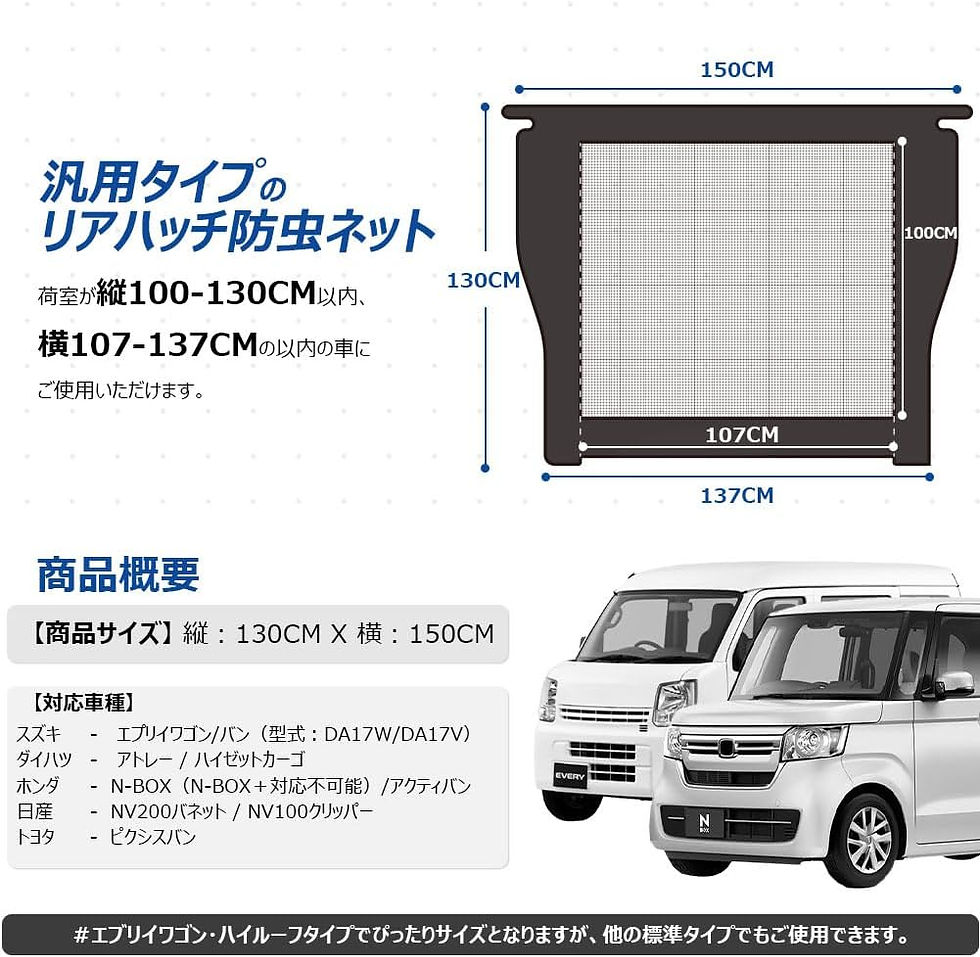 サムネイル： 車 カーテン バックドア用 リアゲート用防虫ネット