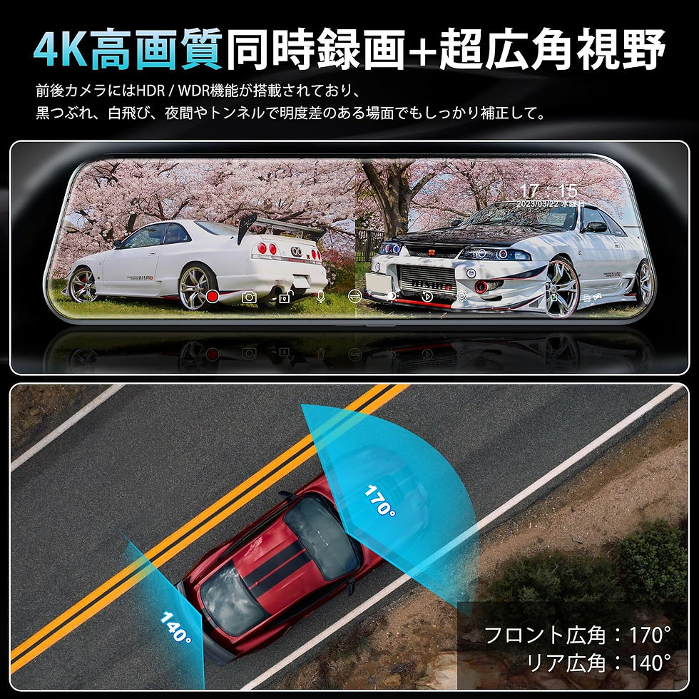 サムネイル： ドライブレコーダー ミラー型 4K 高画质 UHD 2160P