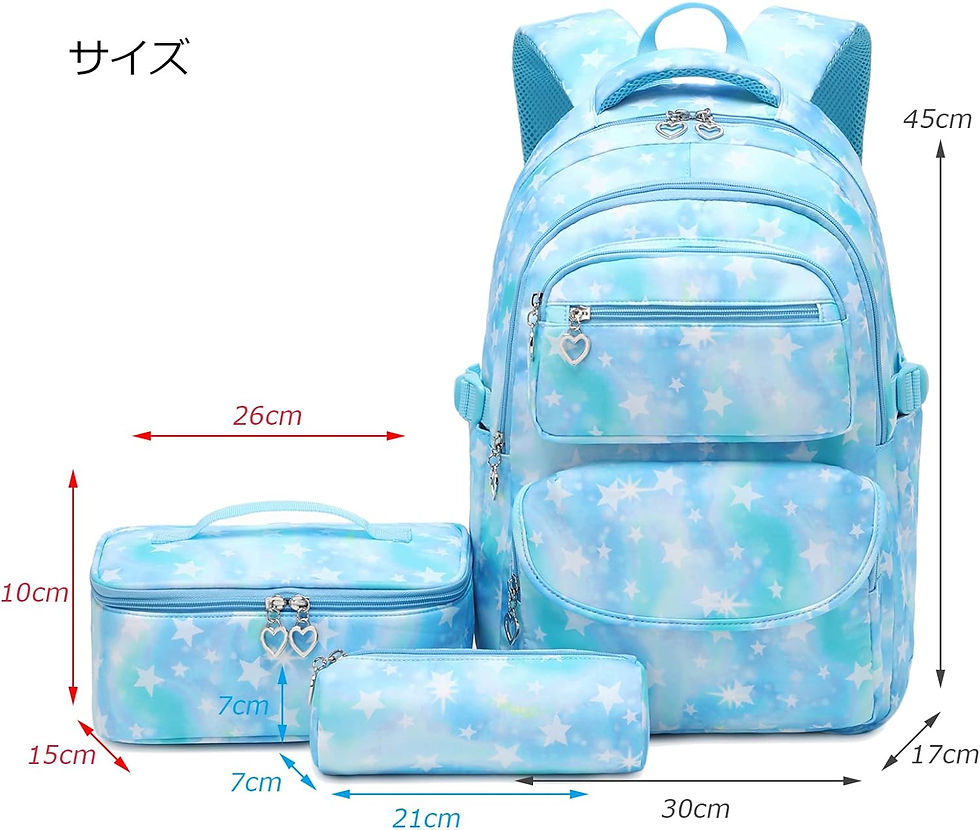 サムネイル： リュック キッズ 星柄-ブルー お弁当袋 筆入れ 3点セット