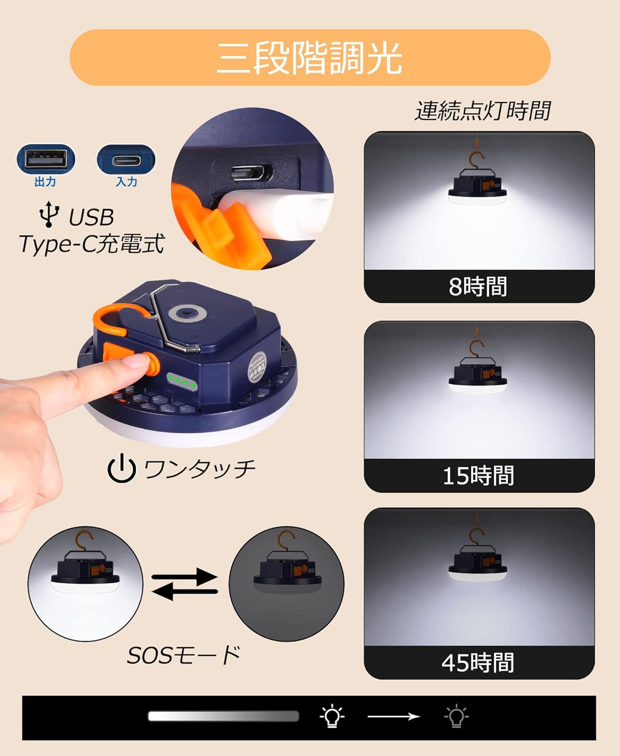 ledランタン 小型 usb 充電式 電球色 800ルーメン