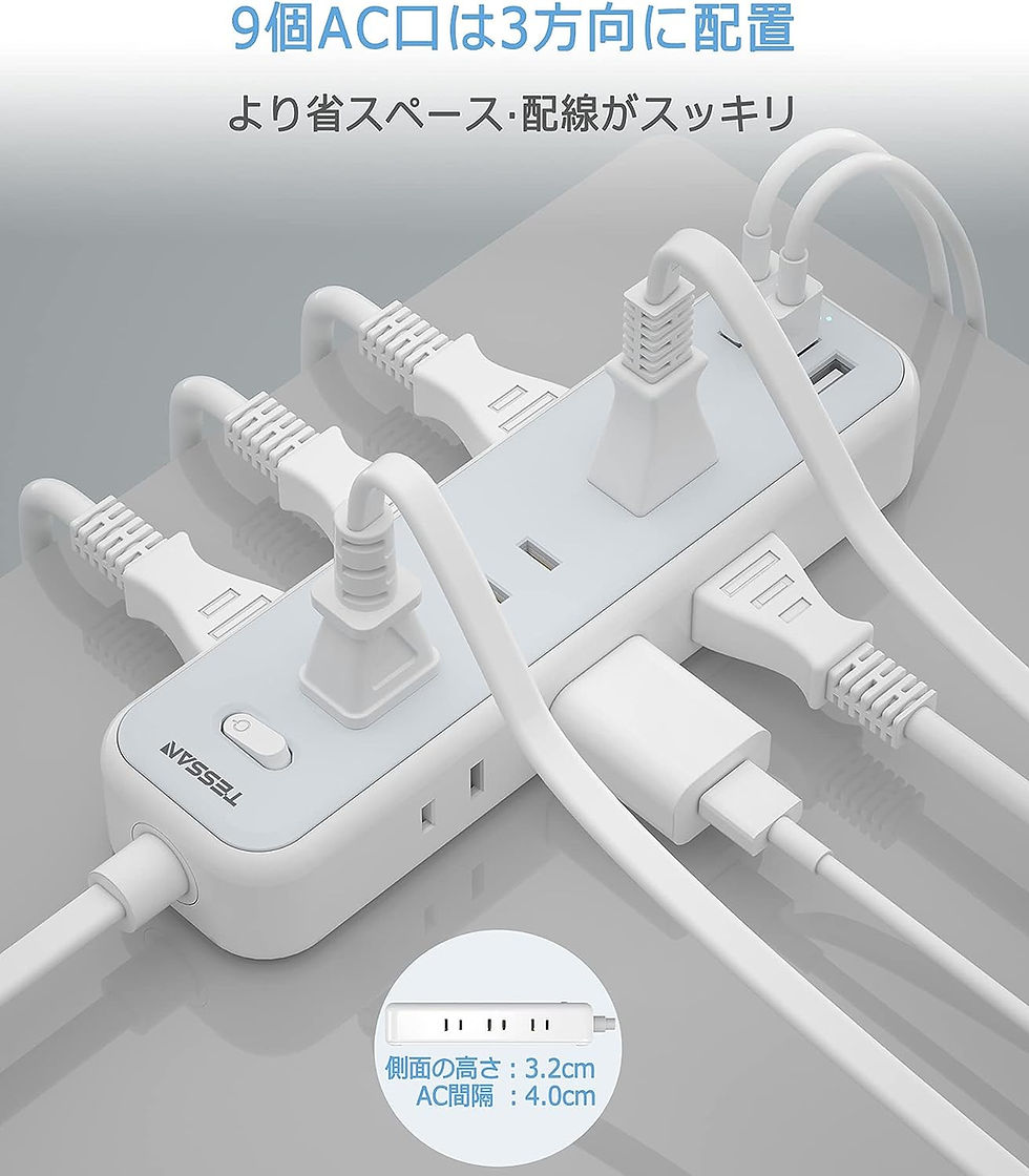 サムネイル： 延長コード 3m 電源タップ usb付き たこあしコンセント
