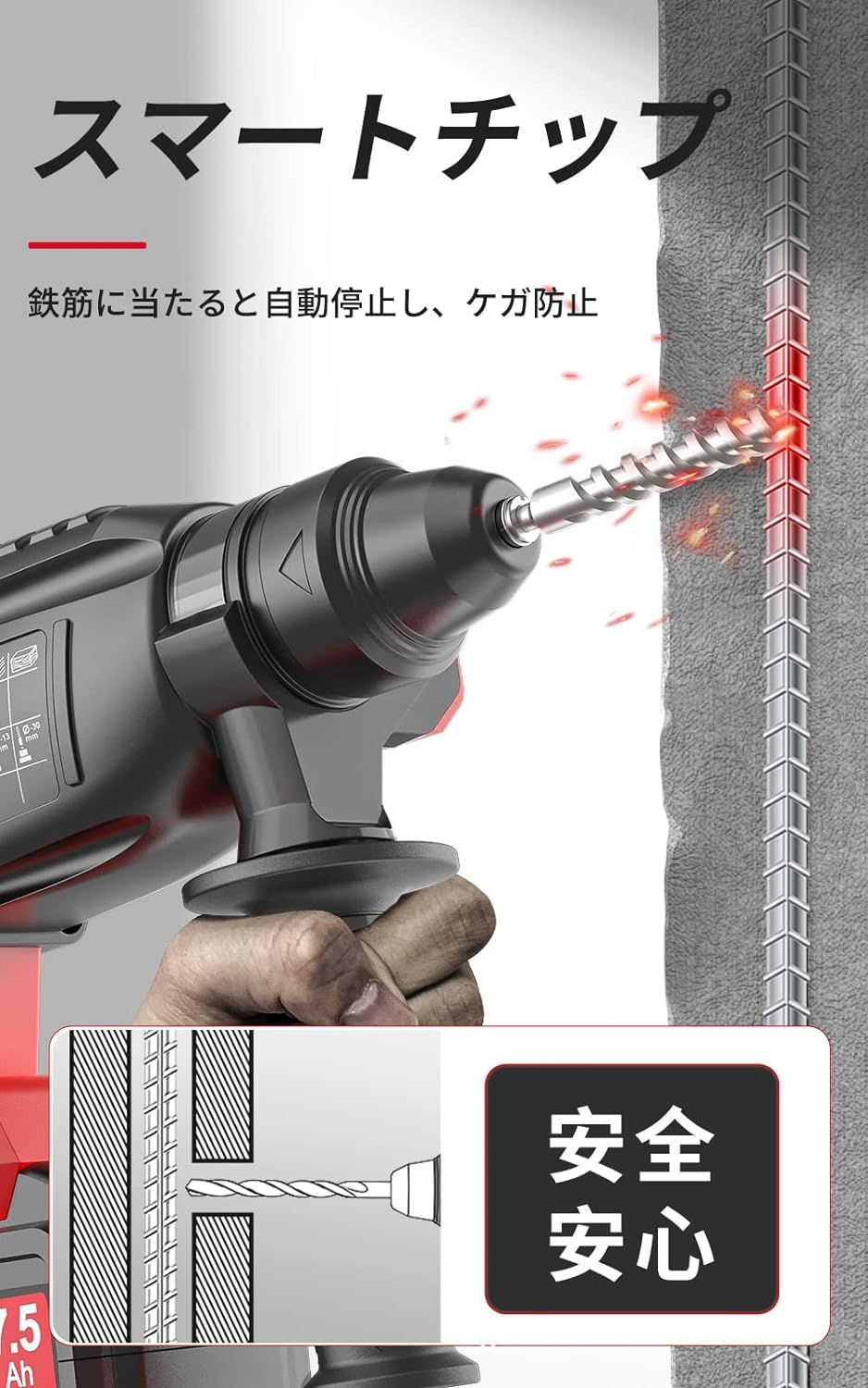 サムネイル： 20V充電式ハンマードリル バッテリー2個付