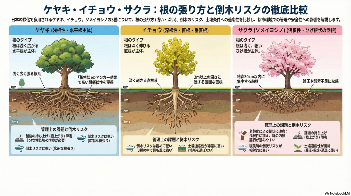 根の張り方と倒木リスク