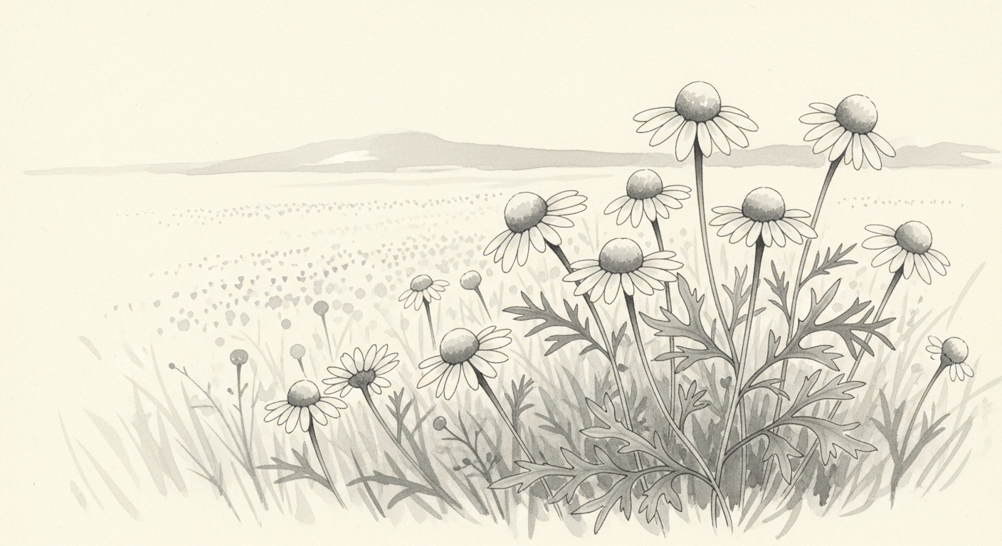 除虫菊 白い花 畑 墨絵
