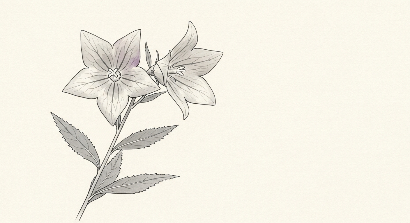 キキョウ 星形 花 秋の七草 墨絵