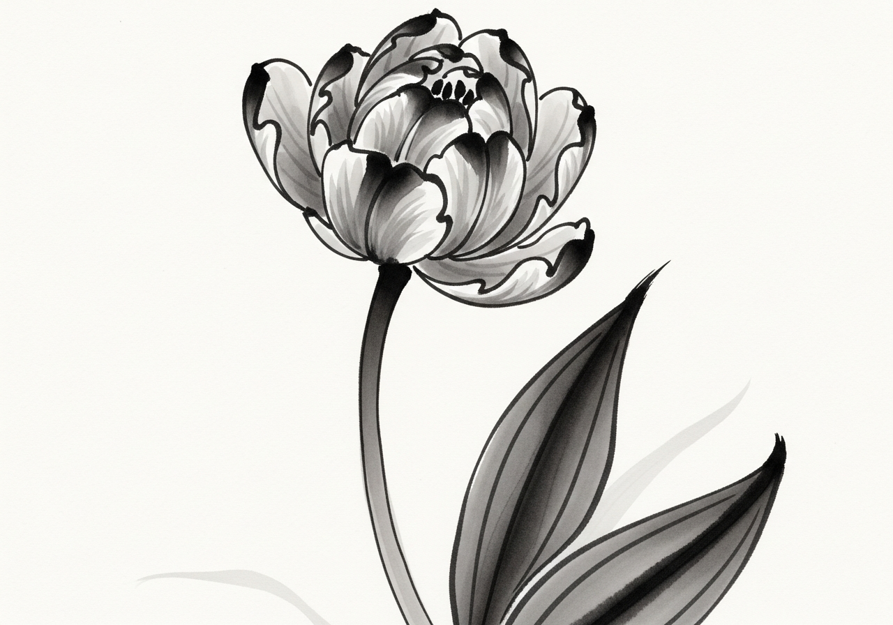 チューリップの水墨画イラスト 剪定屋空