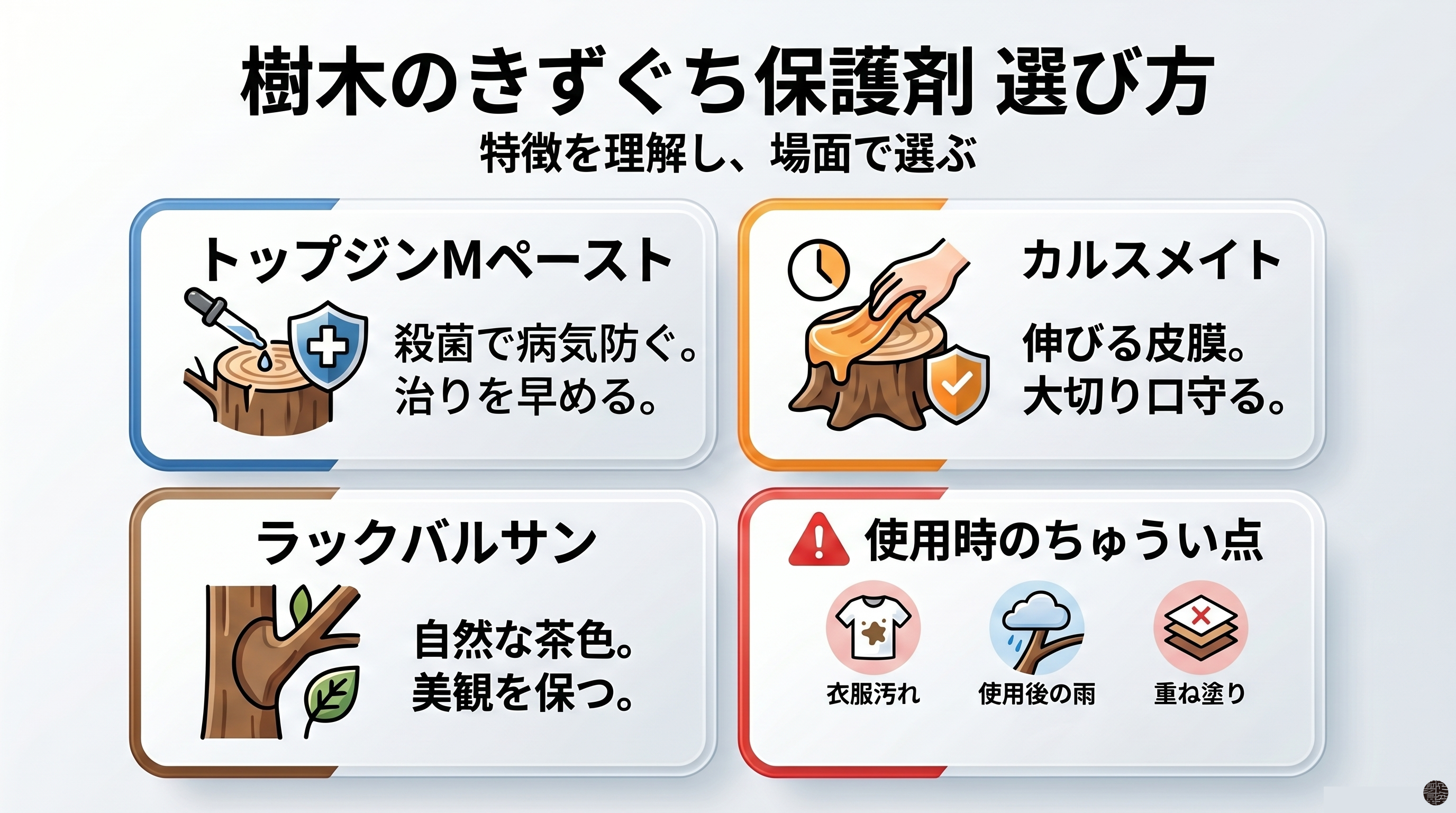剪定後傷口保護の3重メカニズム図解