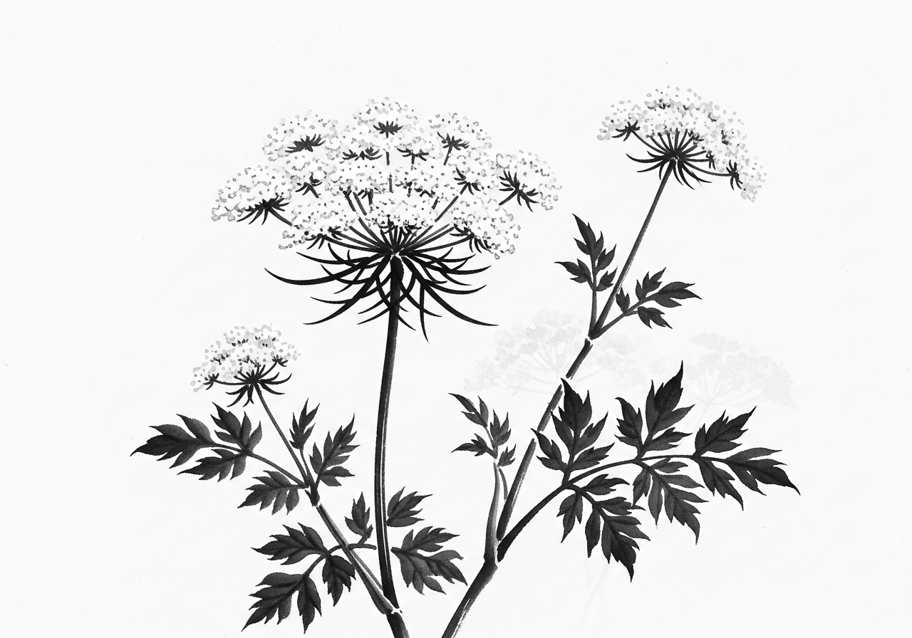 セリ科 傘形花序 野草 水墨画