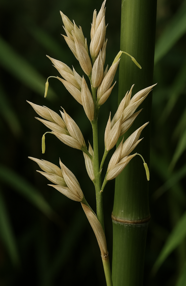 The rare flowering of Henon bamboo (Phyllostachys nigra var. henonis), which occurs only once every 120 years