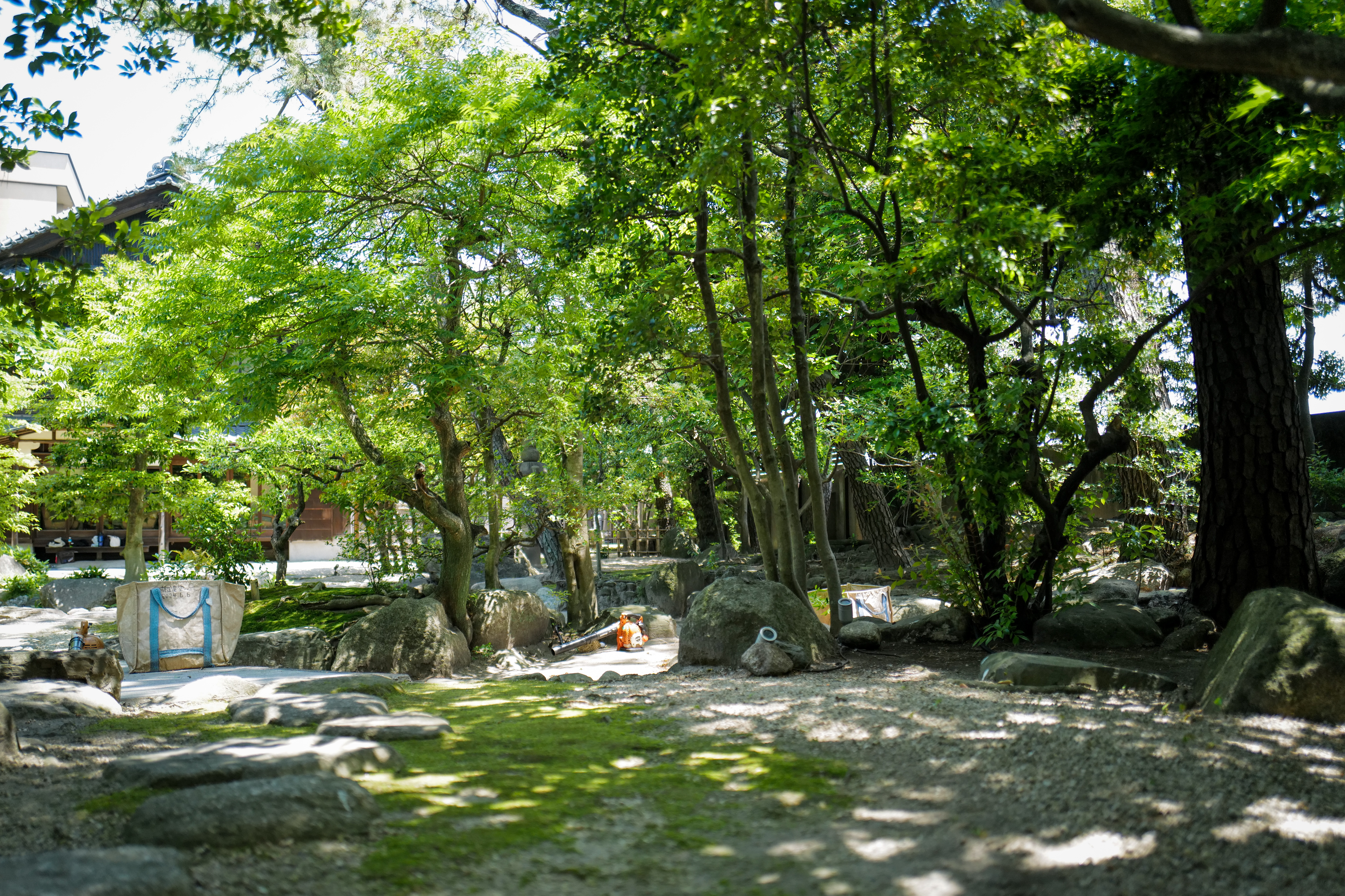 複数人で作業中の尾上別荘庭園