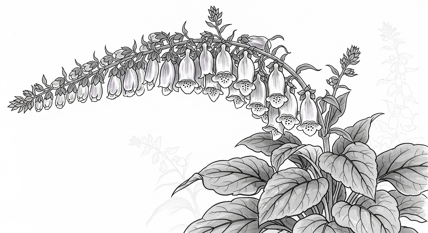 ジギタリスの花穂 水墨画