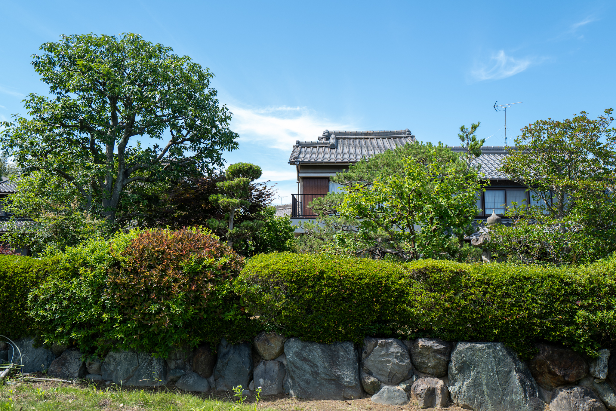 桑名市 外観全景（生垣・石積み）