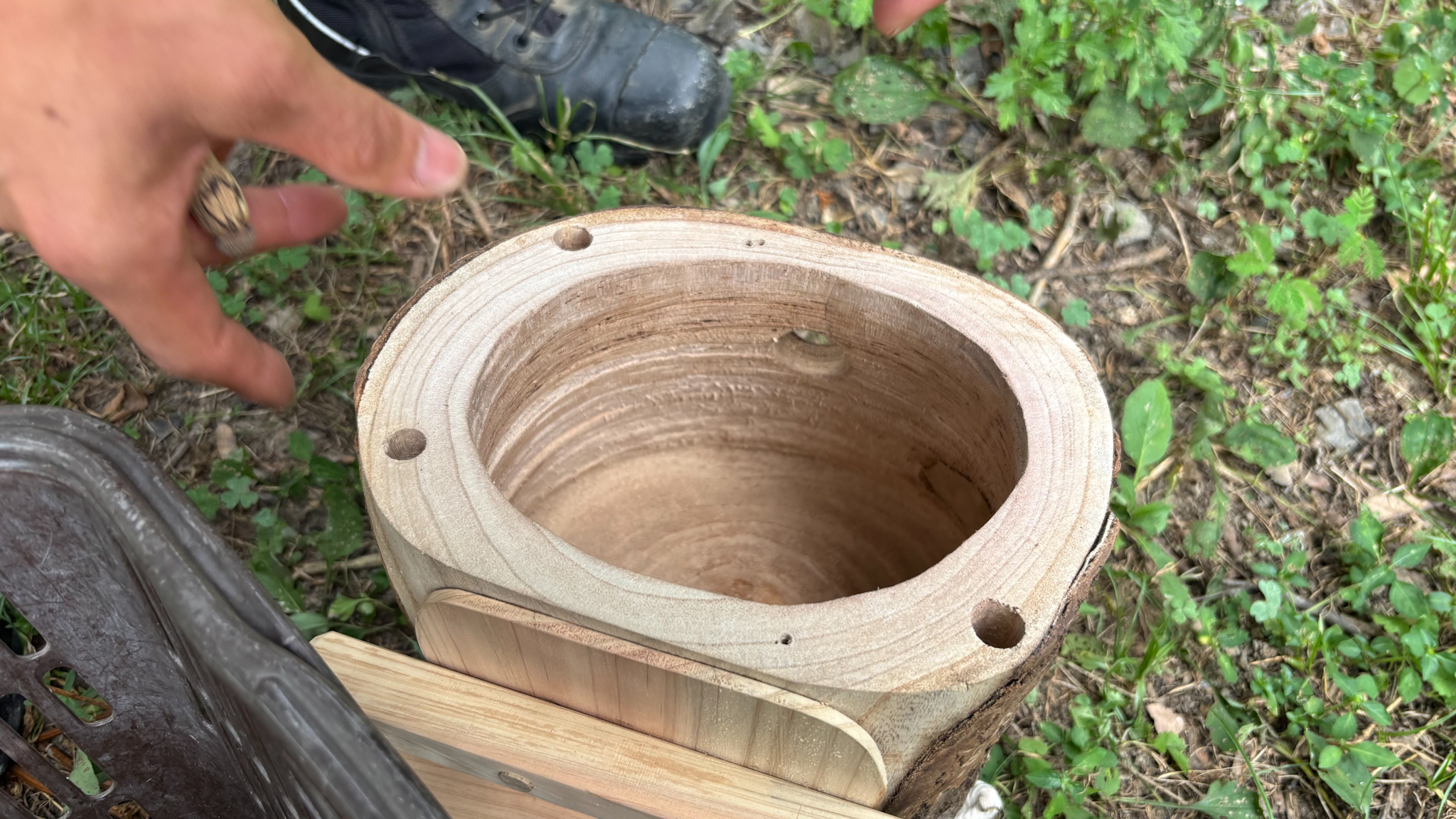 伐倒木を刳り抜いて作った洞の内部