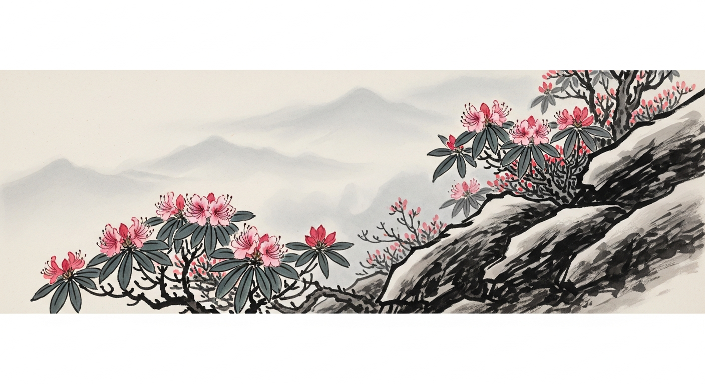 ホンシャクナゲ 墨絵 岩場に咲く石楠花 剪定屋空