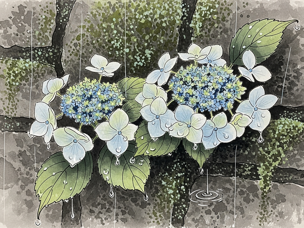 アジサイ しがみつく 水墨画 剪定屋空