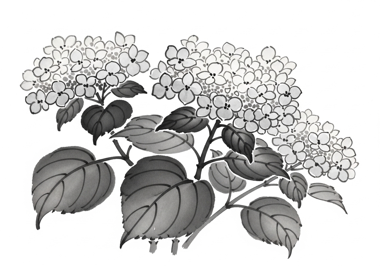 アジサイ 梅雨の花 水墨画