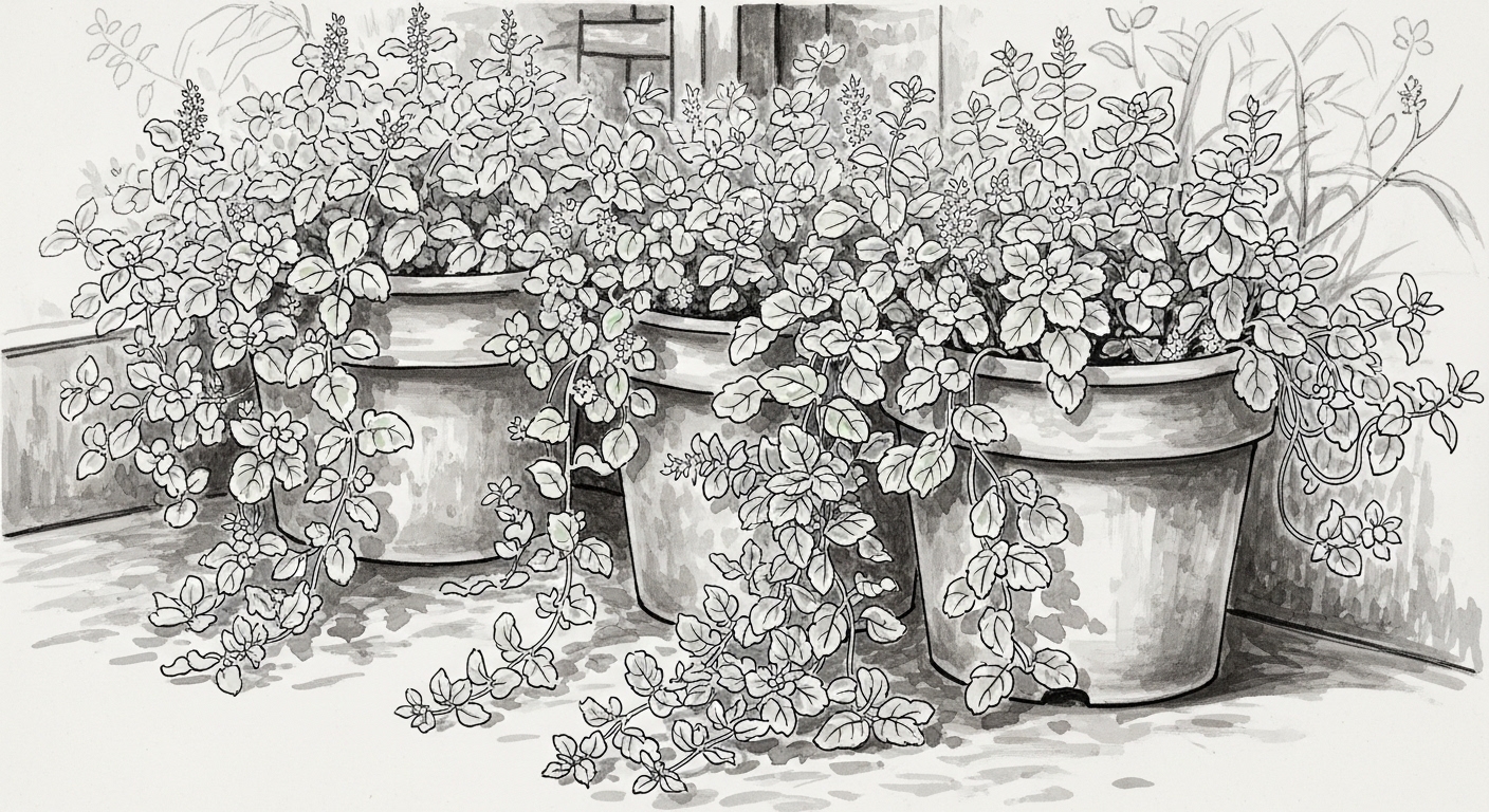 鉢植えペパーミント 水墨画
