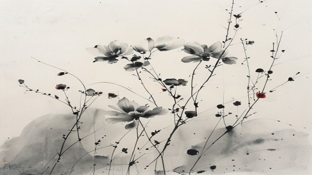 秋風に揺れるコスモスの墨絵 秋桜 剪定屋空