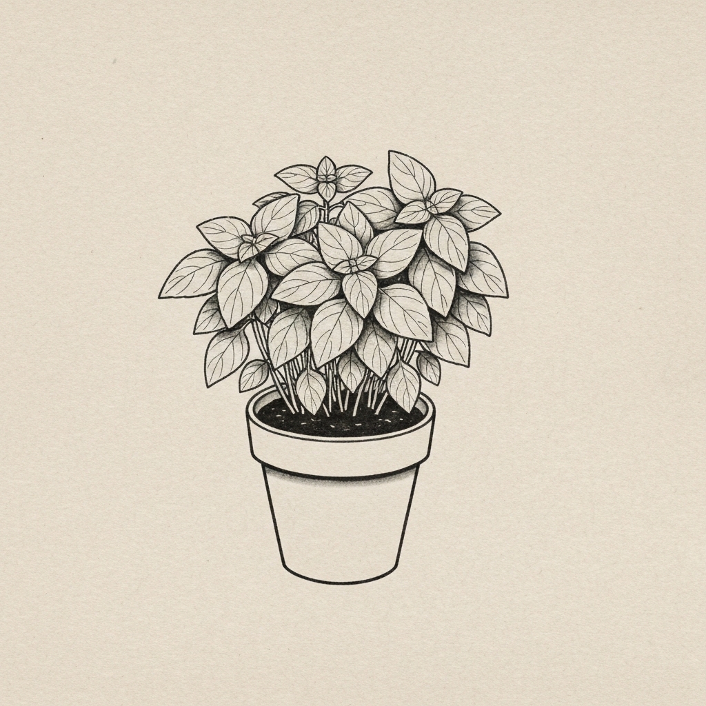 バジル 鉢植え 栽培 墨絵 ハーブ