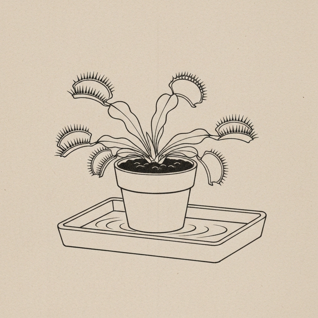 ハエトリソウ 鉢植え 腰水栽培 墨絵