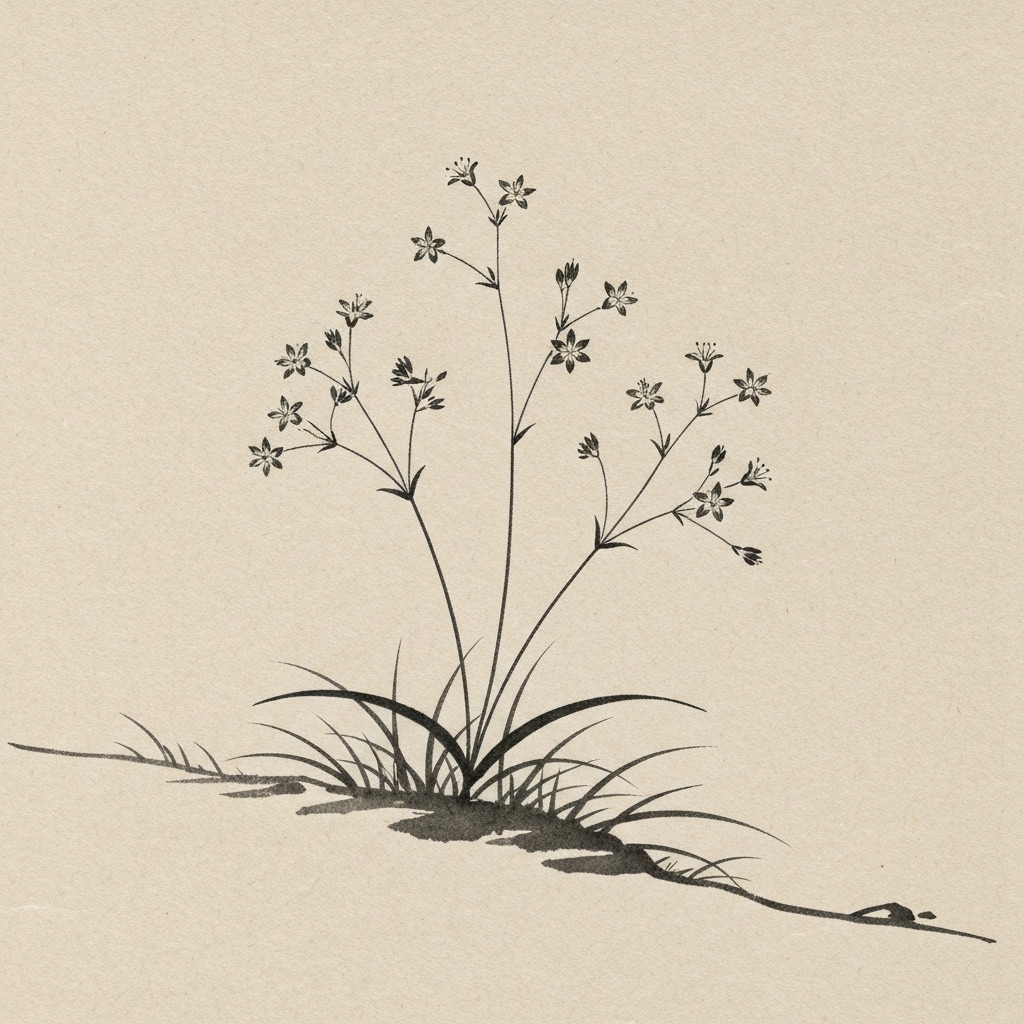 ヒナキキョウソウ 群れ 道端 墨絵 帰化植物