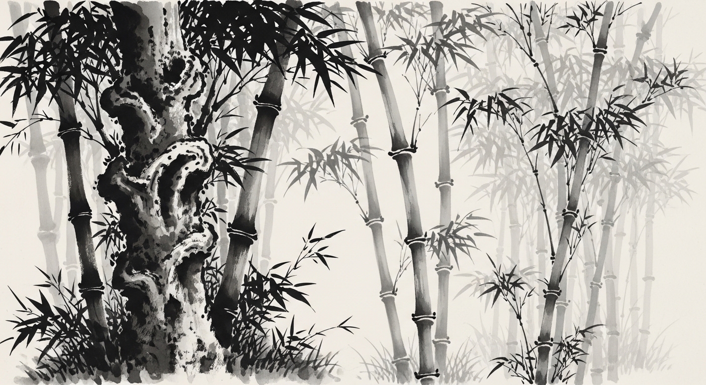 孟宗竹 真竹 淡竹 竹林比較 水墨画スタイル 剪定屋空