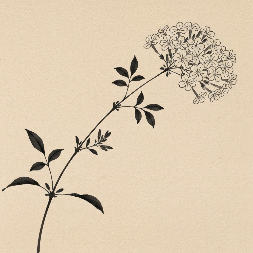 ルリマツリの花枝 墨絵