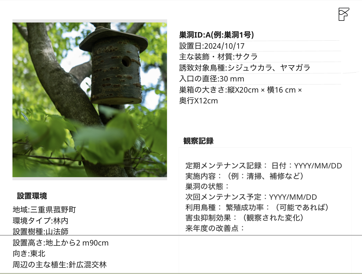 Artificial nest cave (jinko sudoana) installation for biodiversity-enriching garden management in Mie Prefecture