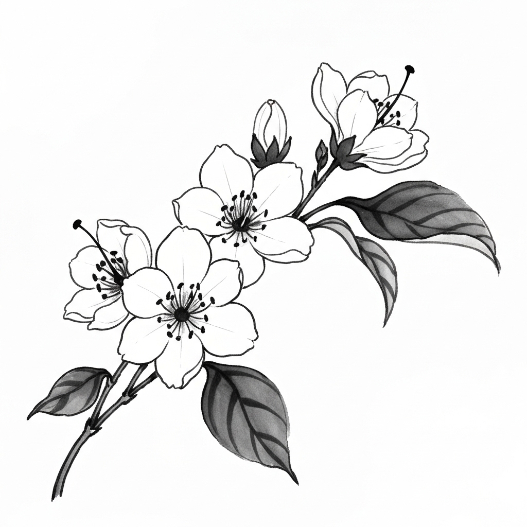 クチナシの花 墨絵