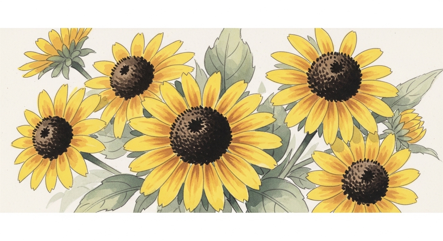 サンビタリアの花のクローズアップ — 水墨画風イラスト
