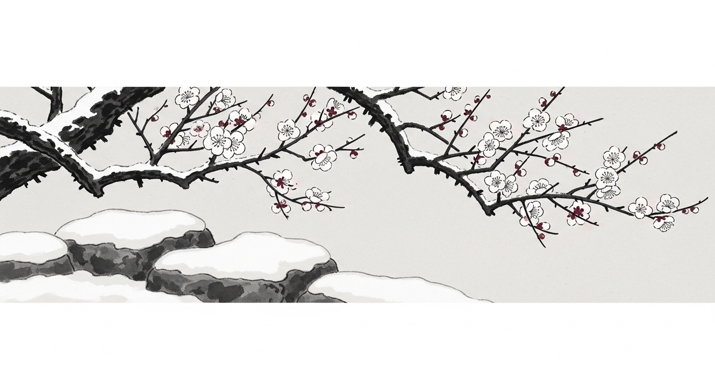 冬枯れの枝に咲き始める白梅 — 春を告げる早咲きの花