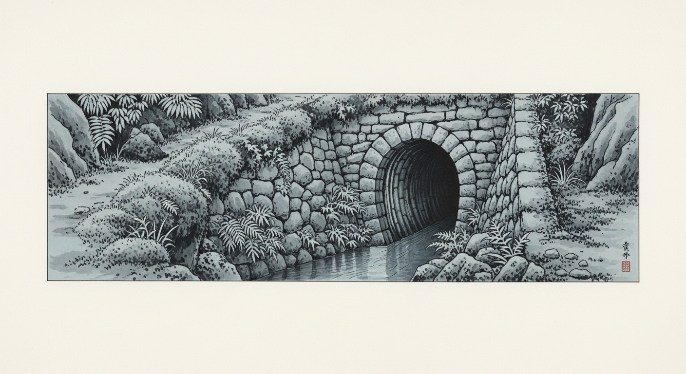 Illustration explaining manbo — traditional underground water channels of northern Mie Prefecture