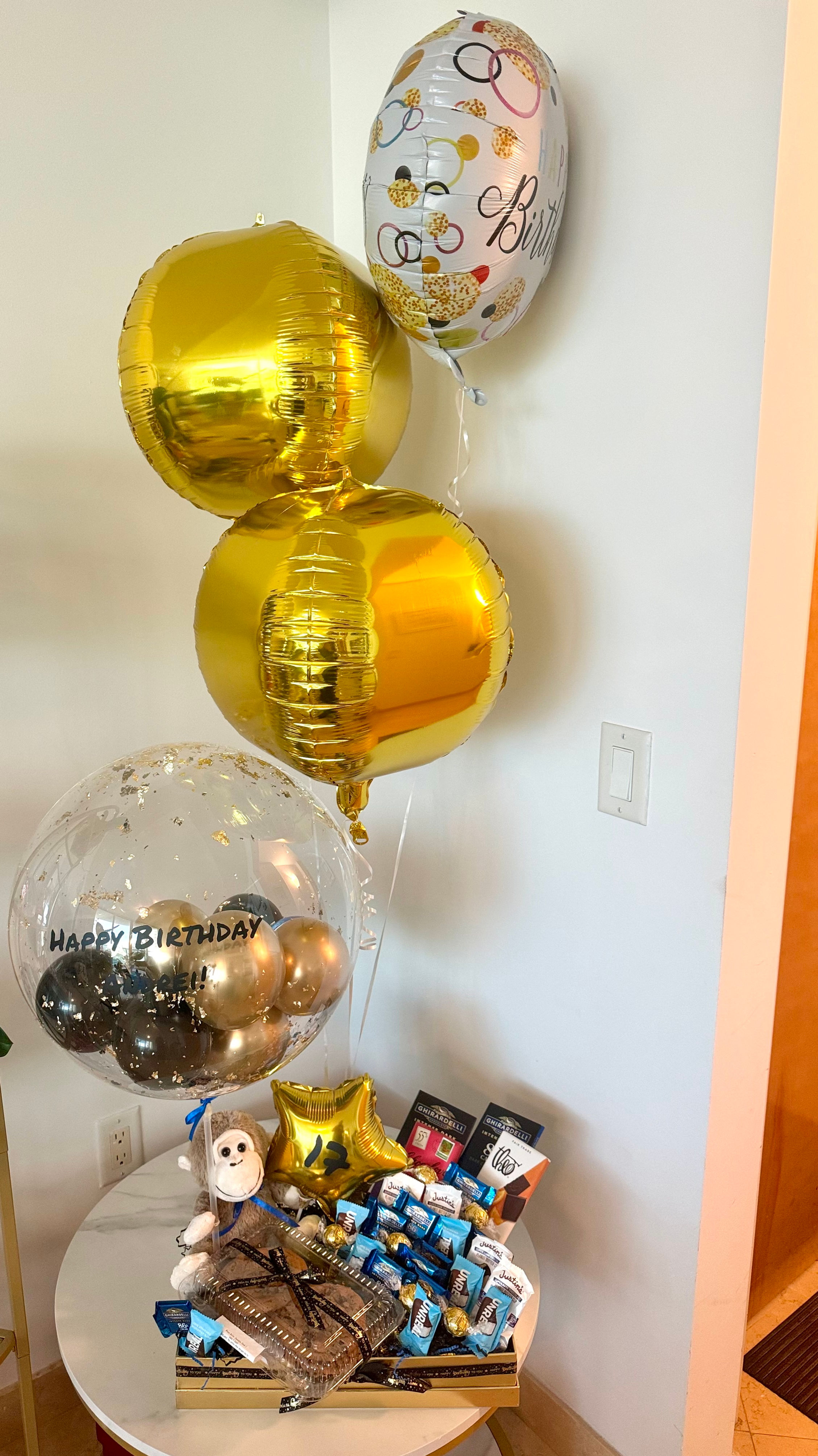 Cookie and Chocolate Birthday Box with Balloons and a Plush