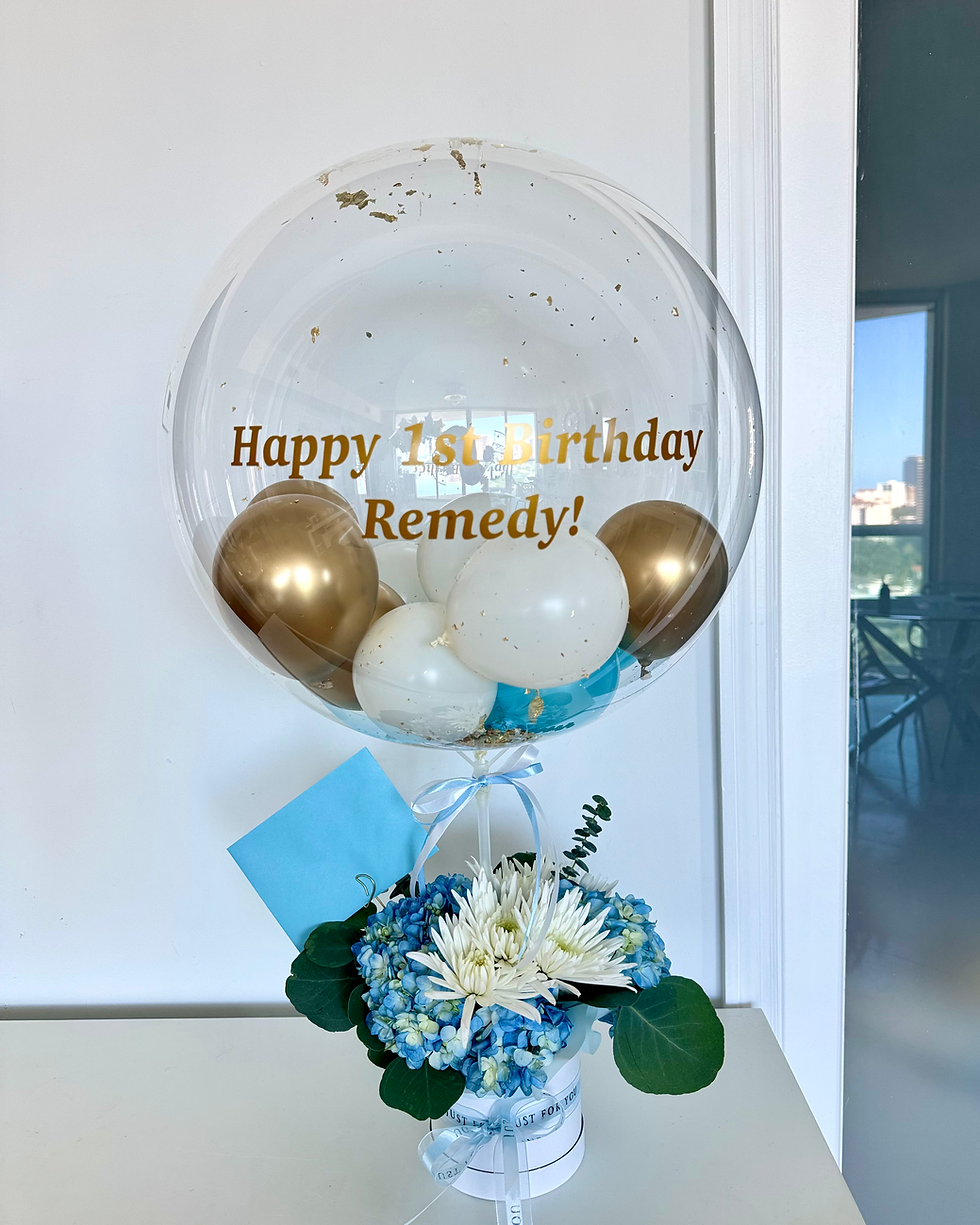 Thumbnail: Balloon Arrangement with Balloons inside and Flower Box in Blue and White 