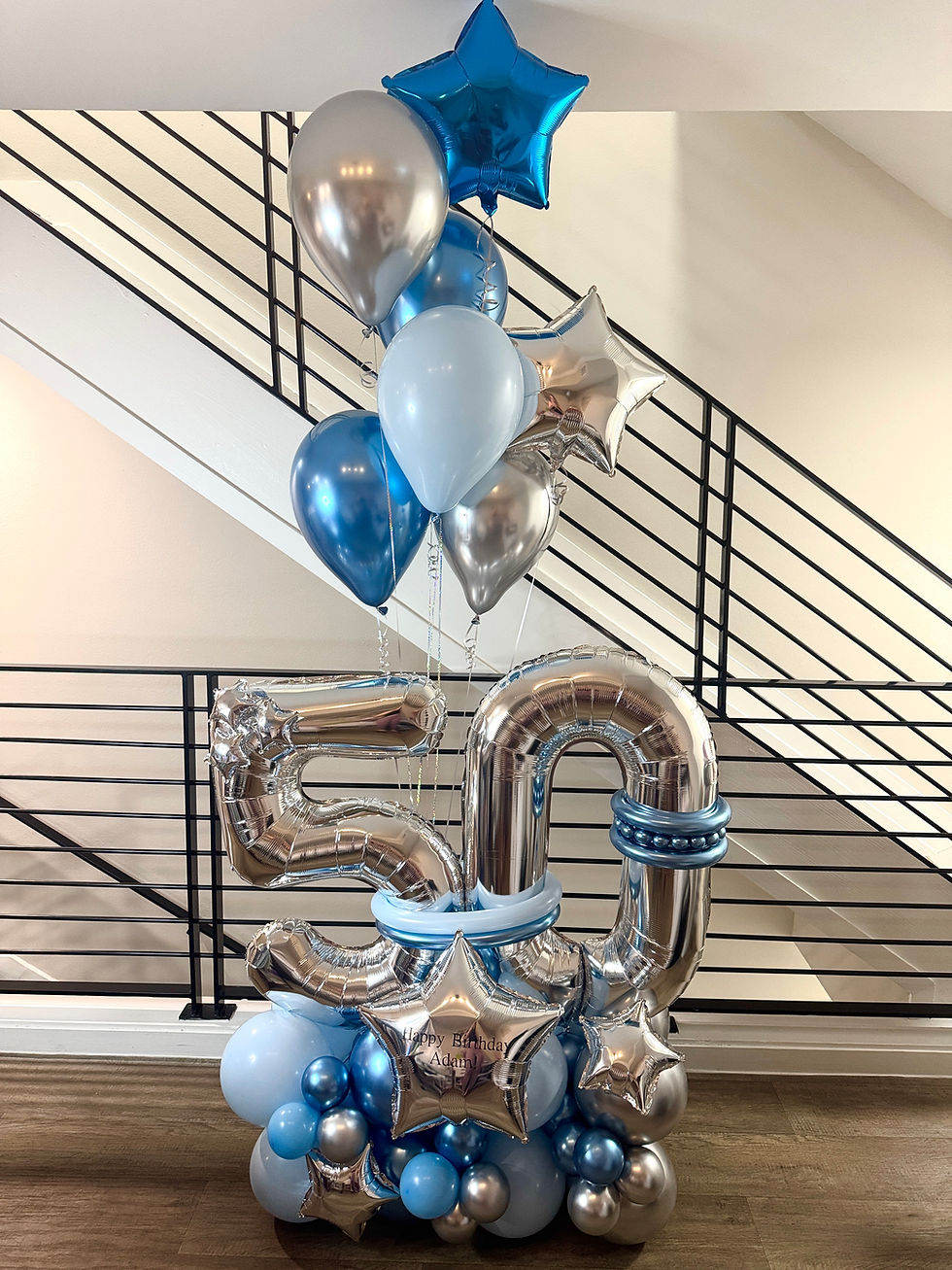 Thumbnail: Birthday Balloon Sculpture in Blue and Silver   