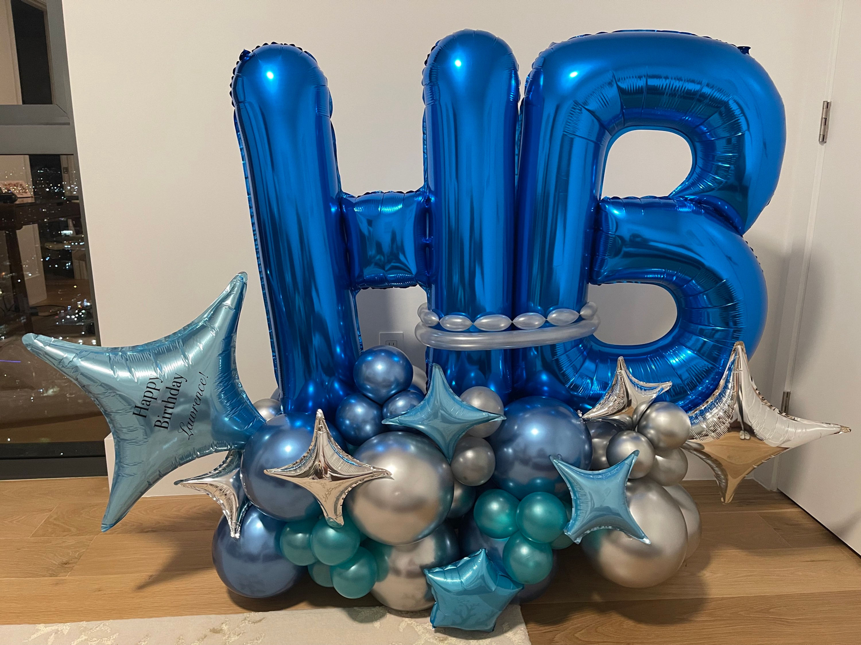HB Birthday Sculpture in Blue and Silver
