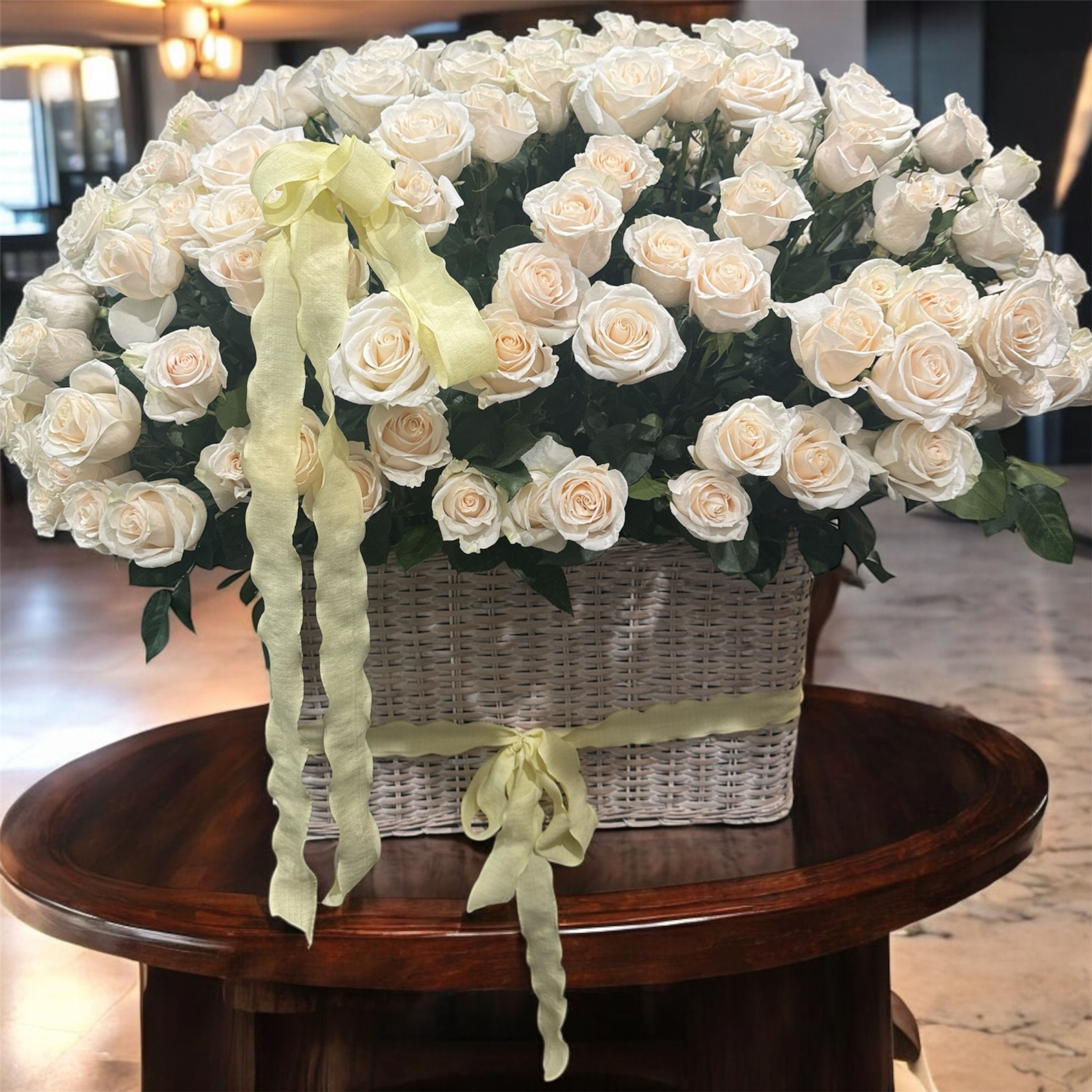 201 White Roses in a Basket 