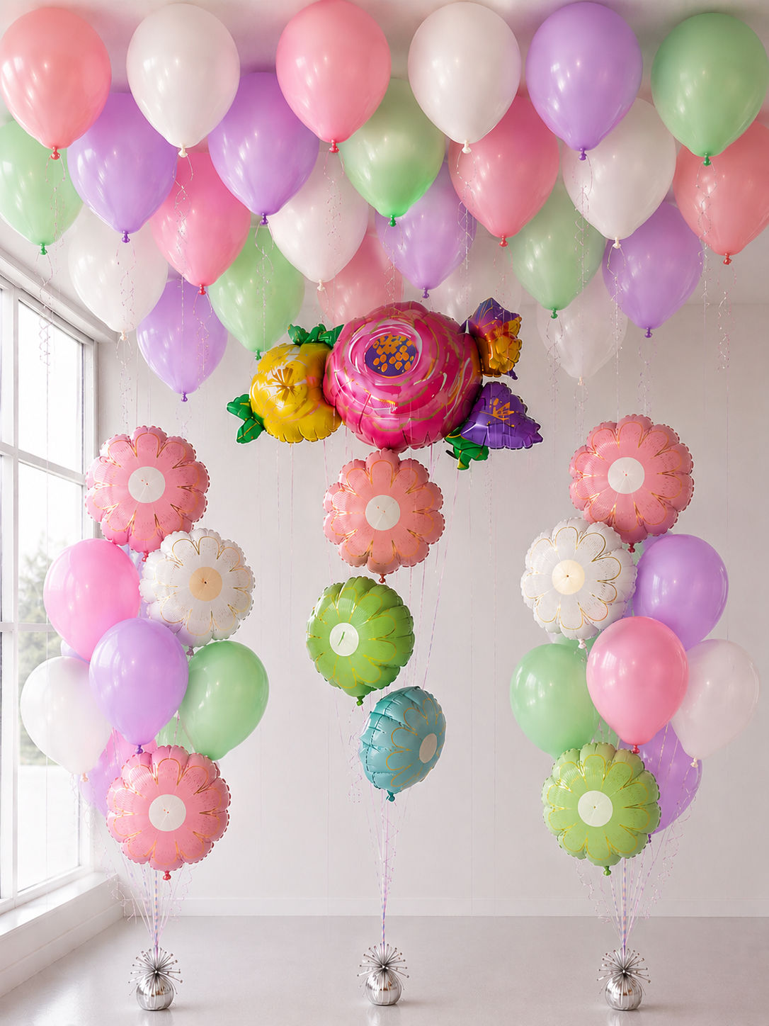 Flower Helium Balloon Combo in Pastel Colors
