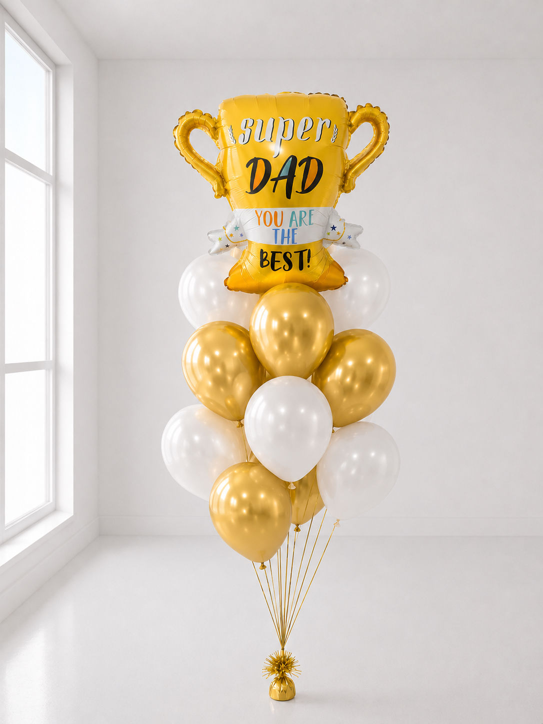 Father’s Day Helium Bunch in Gold and Pearl