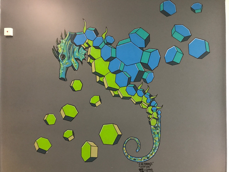 hippocampe mural vert et bleu 