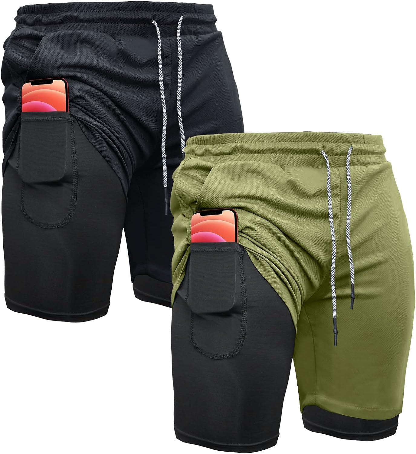 Men's 2-in-1 Athletic Shorts with Towel Loop for Gym and Running, 7" Length