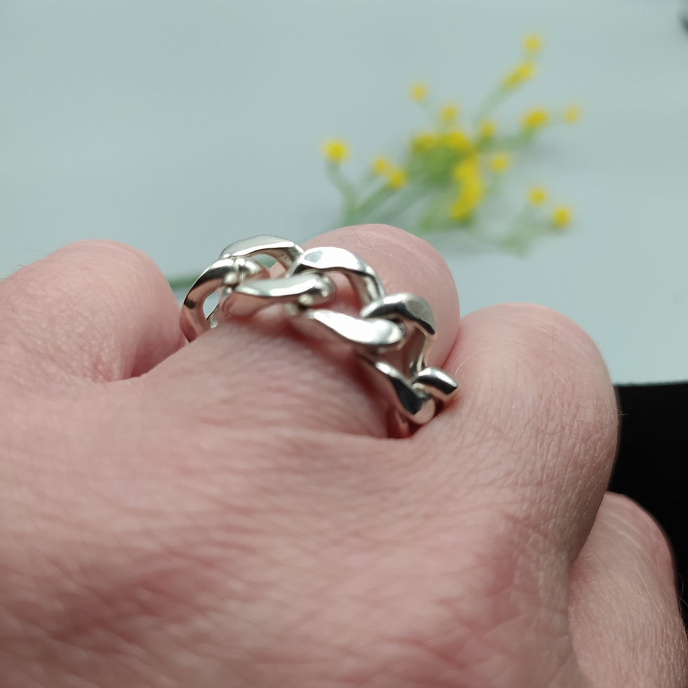 Miniatura: Anillo de plata 925° con cadena barbada