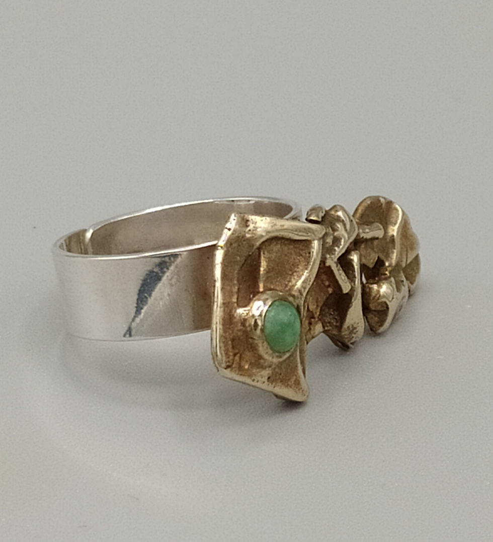 Thumbnail: Contemporary silver, brass, jade ring