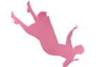 Pink silhouette of a person falling against a stark black background.