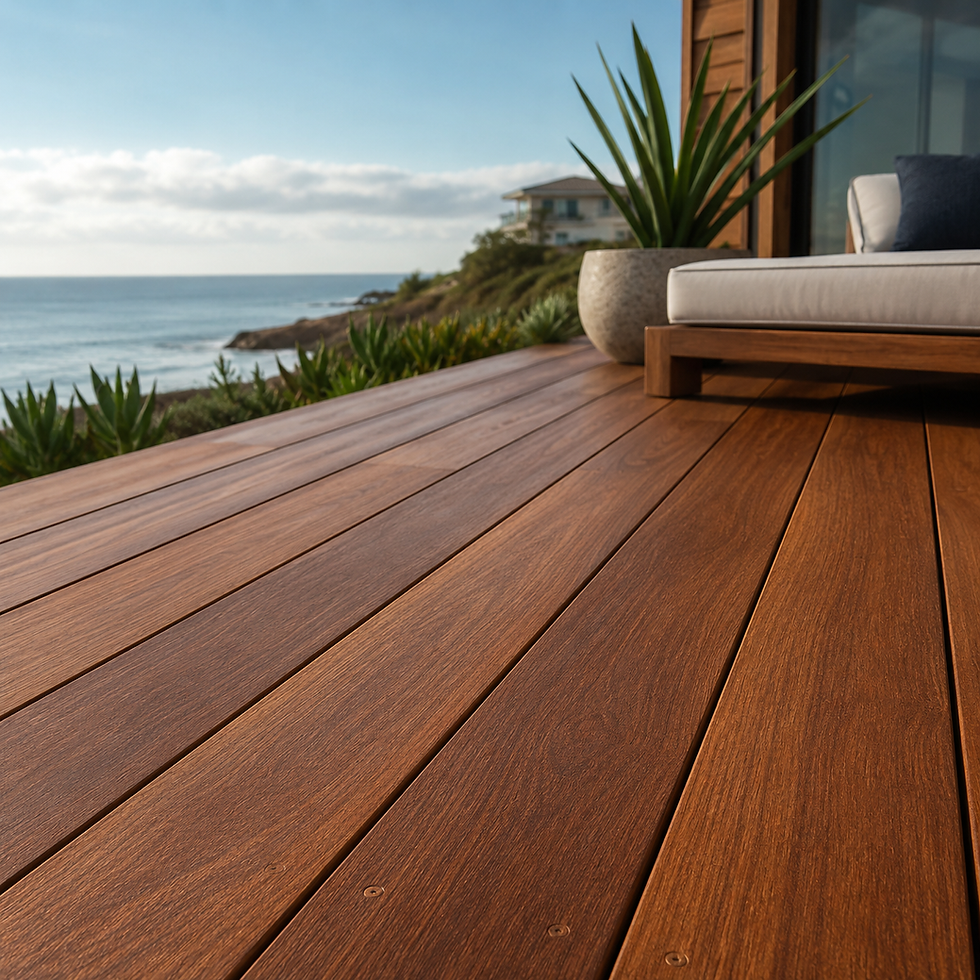 Modern wood decking overlooking the ocean