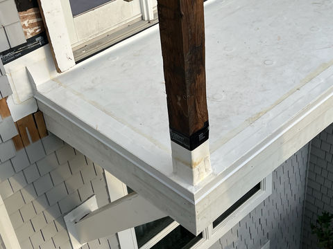 White waterproof deck membrane with support post