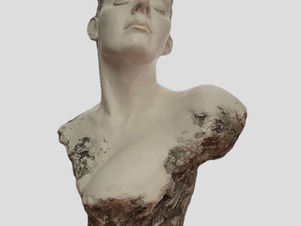 Contemporary clay portrait sculpture inspired by Madame X, featuring a graceful female profile and elongated neck.