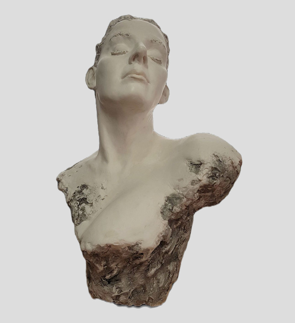 Contemporary clay portrait sculpture inspired by Madame X, featuring a graceful female profile and elongated neck.